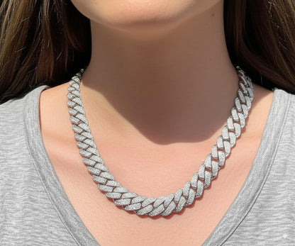 Iced Cuban Link Chain | White Gold Plated Stainless Steel Necklace | Diamond Simulant Bling Hip Hop Jewelry | Mens & Womens Statement Chain