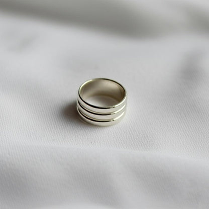 Sterling Silver Triple Band Ring, Minimalist Stackable Ring, Modern Silver Jewelry, Gift for herm Wide Silver Band Ring, Stacking Ring