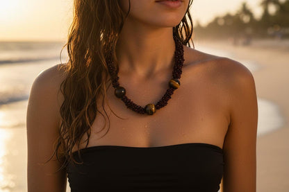 Elegant Black Agate and Tiger's Eye Necklace, Black Agate Necklace, Handmade Necklace Natural Agate Boho Necklace, Dark Red Necklace