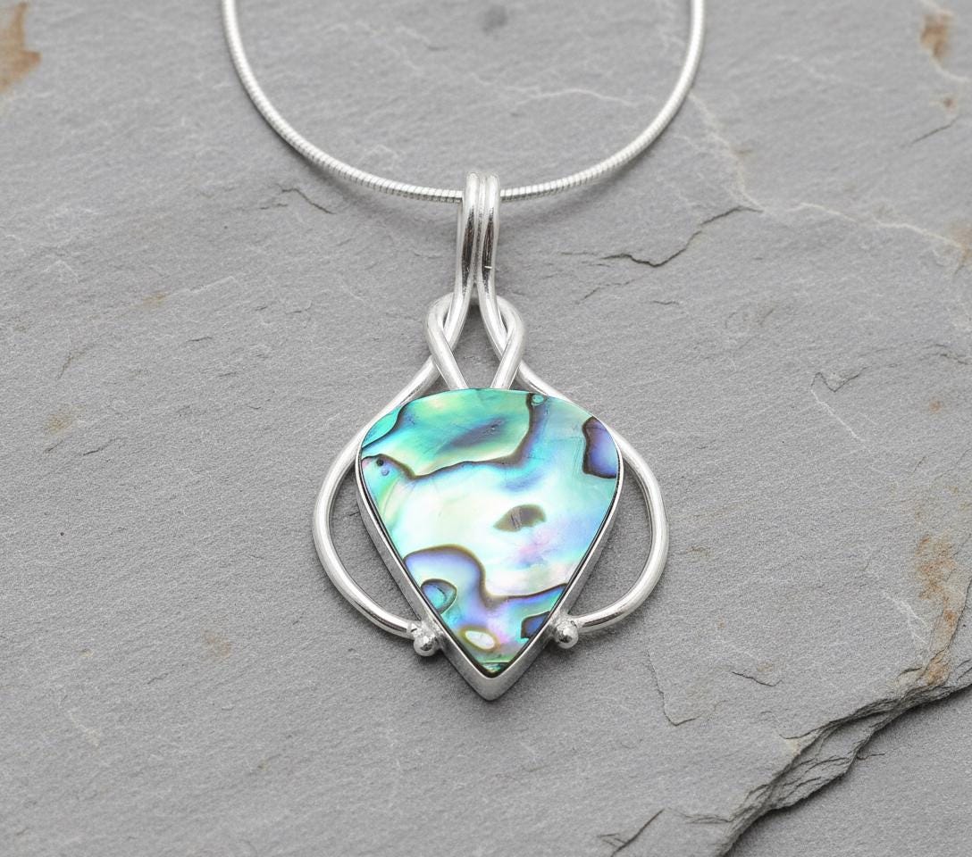 Abalone Shell Pendant in Sterling Silver | Handmade Ocean Jewelry | Iridescent Paua Shell Necklace Charm | Unique Boho Healing Pendant