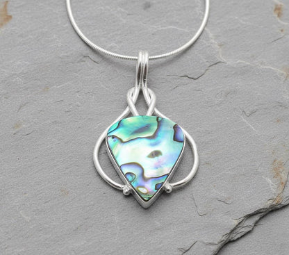 Abalone Shell Pendant in Sterling Silver | Handmade Ocean Jewelry | Iridescent Paua Shell Necklace Charm | Unique Boho Healing Pendant