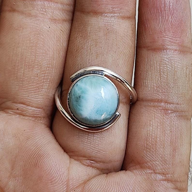 Larimar Ring, Dainty Ring, 925 Silver Ring, Natural Larimar, Statement Ring, Larimar Jewelry, Gemstone Ring, Women Ring, Bohemian Ring