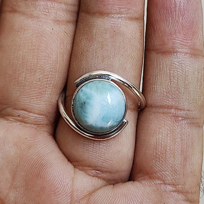 Larimar Ring, Dainty Ring, 925 Silver Ring, Natural Larimar, Statement Ring, Larimar Jewelry, Gemstone Ring, Women Ring, Bohemian Ring