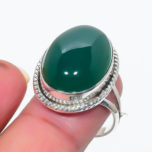 Sterling Silver Green Onyx Ring | Natural Gemstone Statement Jewelry| Handmade Bohemian Green Onyx Ring | Dainty 925 Silver Gemstone Jewelry