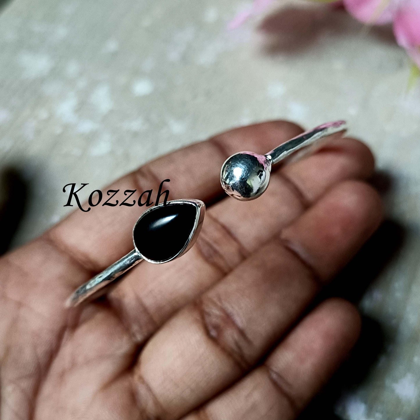 Handmade Black Onyx Sterling Silver Cuff Bangle