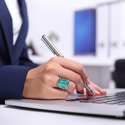 Aquamarine Ring, Emerald Cut Aquamarine, 925 Sterling Silver Ring, March Birthstone Jewelry, Statement Ring, Engagement Ring, Gift for mom