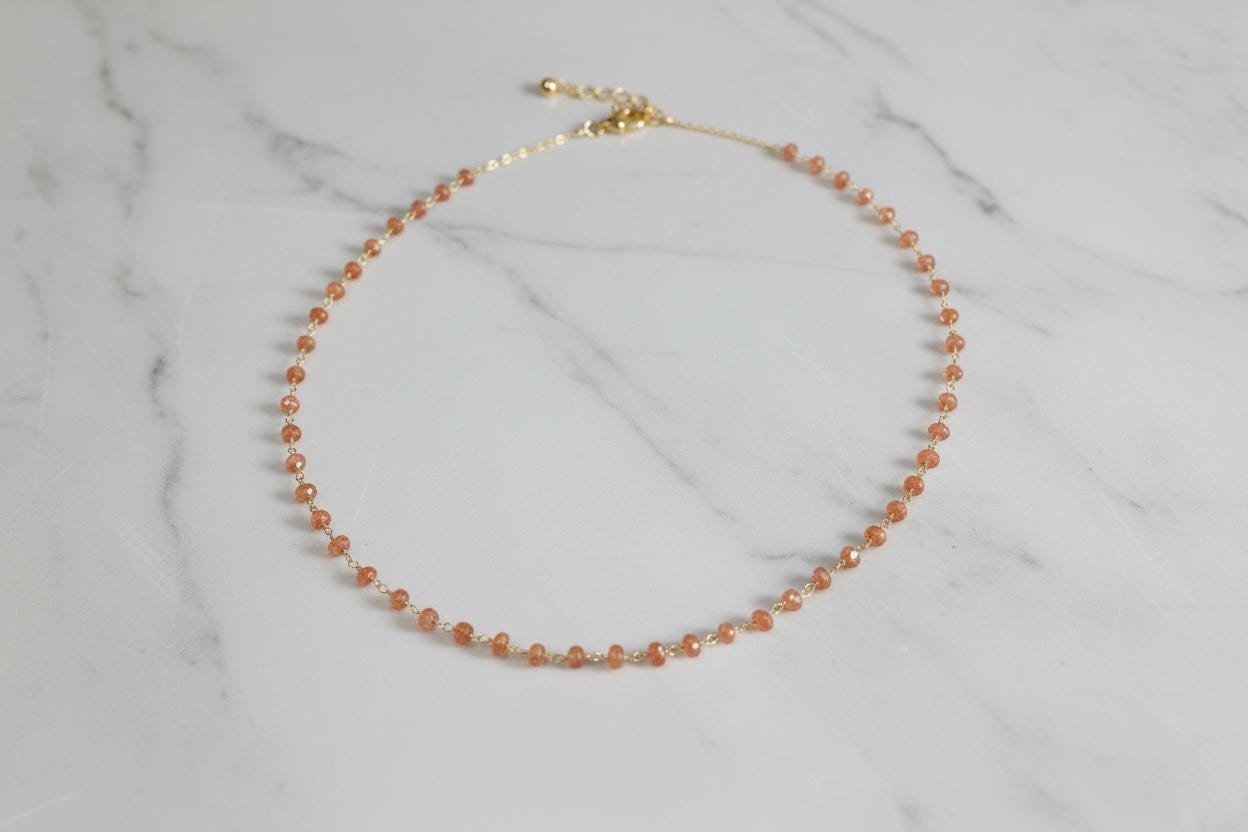 Sunstone Necklace, Handmade Jewelry, Minimalist Necklace, Dainty Gemstone Necklace, Natural Stone Jewelry, Peach Sunstone Jewelry