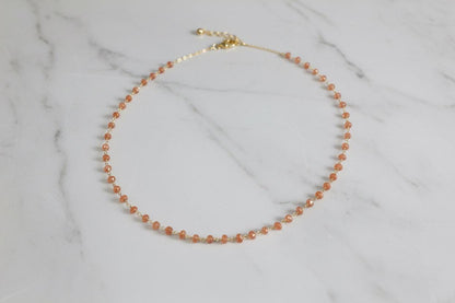 Sunstone Necklace, Handmade Jewelry, Minimalist Necklace, Dainty Gemstone Necklace, Natural Stone Jewelry, Peach Sunstone Jewelry