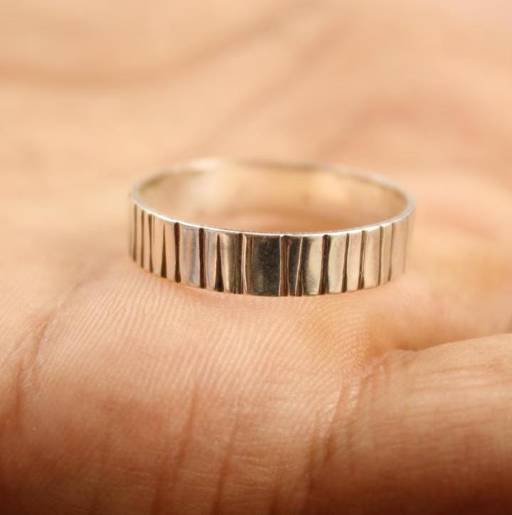 Minimalist Silver Band Ring | Textured Sterling Silver Ring | Modern Everyday Jewelry | Handmade Minimalist Ring | Bar Textured Silver Band