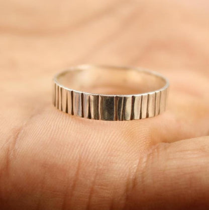 Minimalist Silver Band Ring | Textured Sterling Silver Ring | Modern Everyday Jewelry | Handmade Minimalist Ring | Bar Textured Silver Band