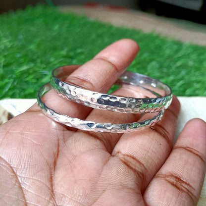 Two Set Bangle, 925 Silver Bangle, Hammered Bangle, Women Bangle, Dainty Bangle, Handmade Elegant & Unique Silver Bracelet For Wedding Gift