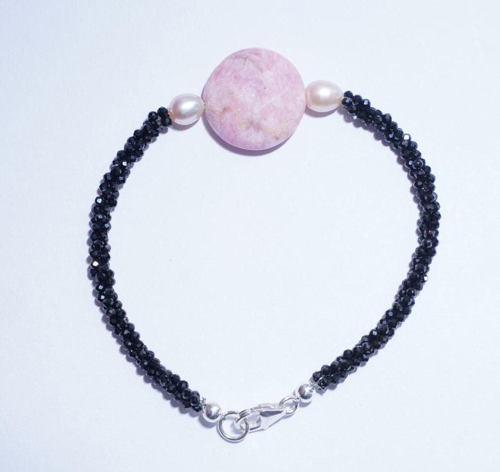 Black Spinel Jasper bracelet, Bracelet, Pink Bracelet, Jasper jewelry, Handmade Bracelet, Men Bracelet, Birthday Gift, Valentines Gift, Gift
