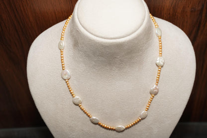 Golden Pearl Necklace, Pearl Necklace, Handmade Pearl Jewelry, Gifting, big pearl jewelry, Dainty Necklace