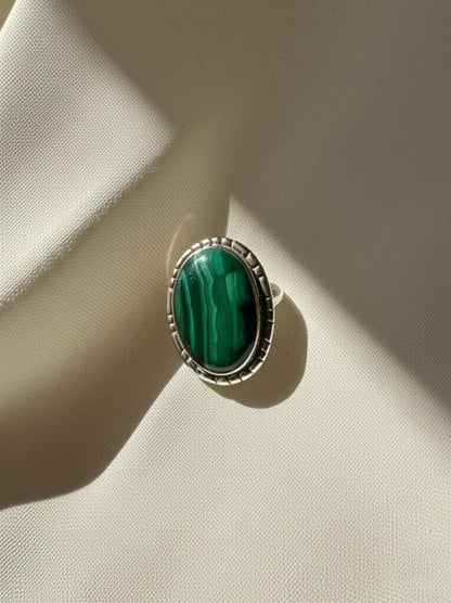 Handmade Malachite Ring | Sterling Silver Statement Ring | Oval Green Gemstone Jewelry | Boho Vintage-Inspired Ring | Gift for Her | Green