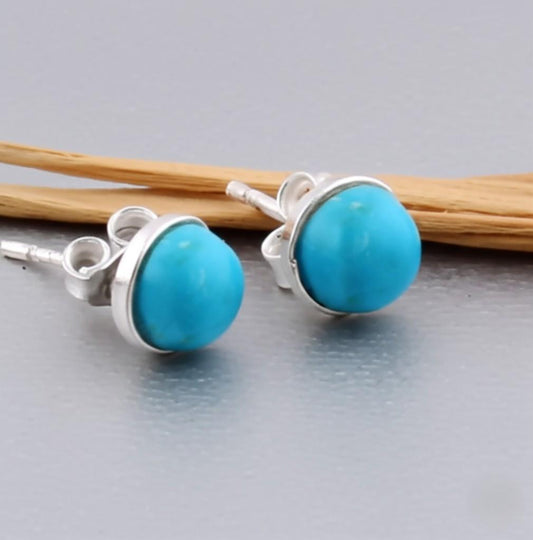 Sterling Silver Turquoise Stud Earrings: Artisan Crafted Gemstone Posts