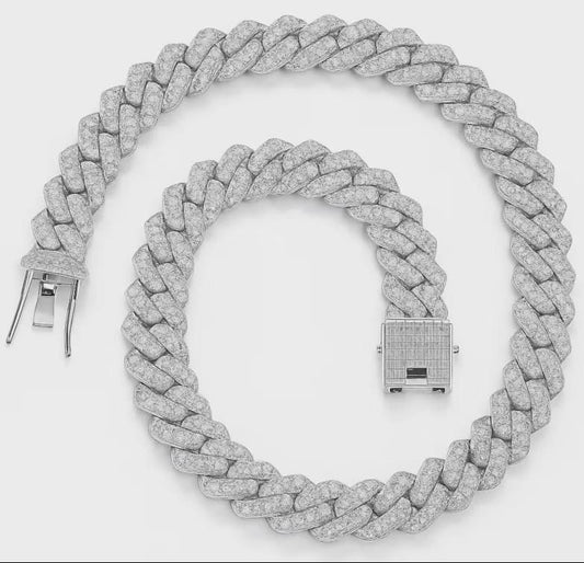 Iced Cuban Link Chain | White Gold Plated Stainless Steel Necklace | Diamond Simulant Bling Hip Hop Jewelry | Mens & Womens Statement Chain