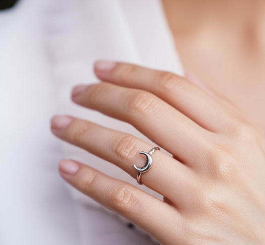 Half Moon Ring, 925 Silver Ring, Women Ring, Statement Ring, Dainty Ring, Handmade Ring, Moon Ring, Bohemian Ring, Plain Silver Ring