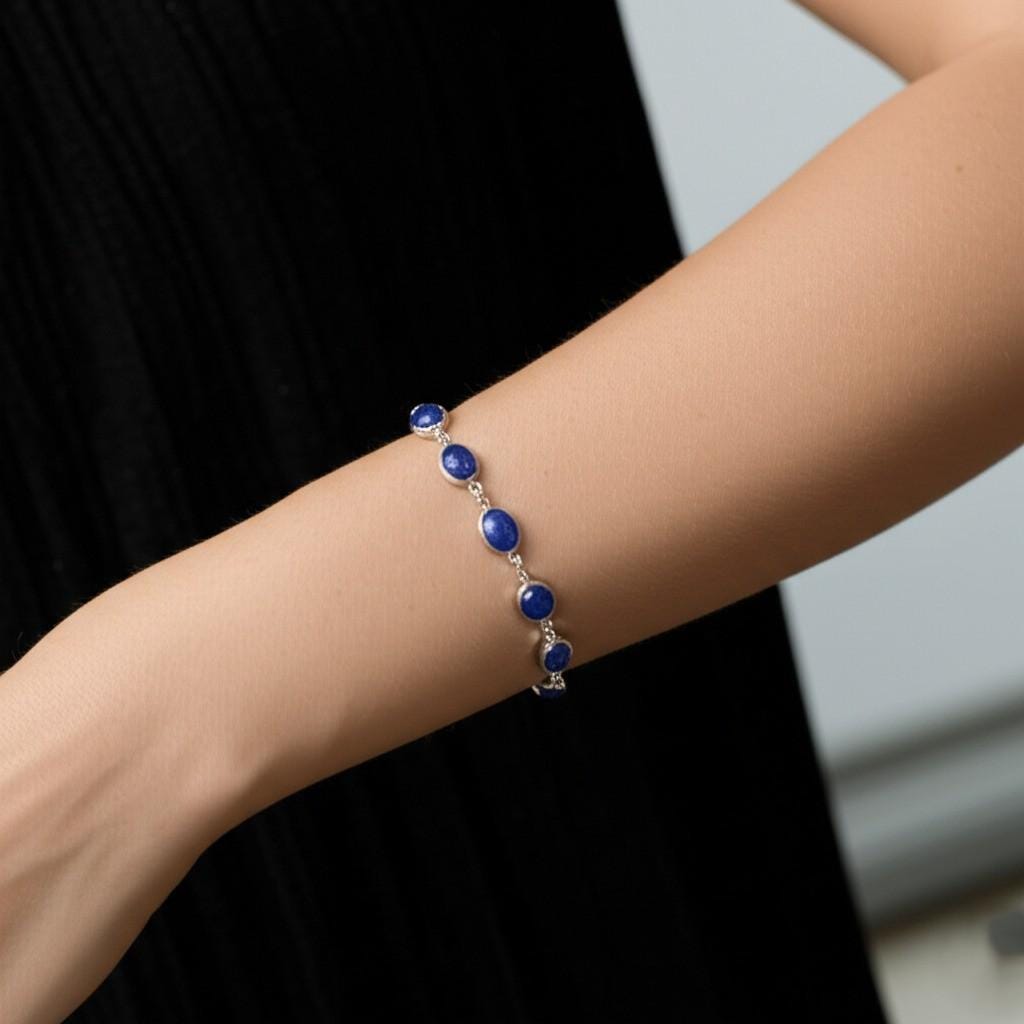 Handcrafted Lapis Lazuli Bracelet for Women, Blue Bracelet