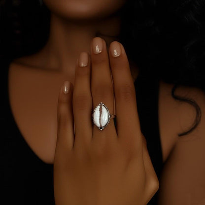 Cowrie Shell Ring, Genuine Cowrie Shell Silver Ring, Unique Shell Ring in Sterling Silver, Minimalist Cowrie Shell Ring, Handmade ring