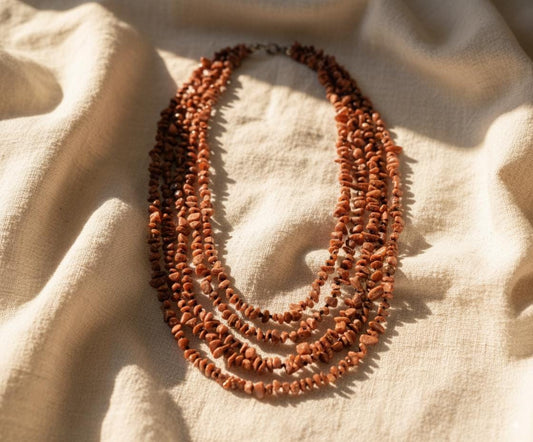 Handmade Sunstone and Black Spinel Multi-Strand Necklace | Bohemian Sunstone & Black Spinel Statement Necklace | The Sunstone  Black Spinel