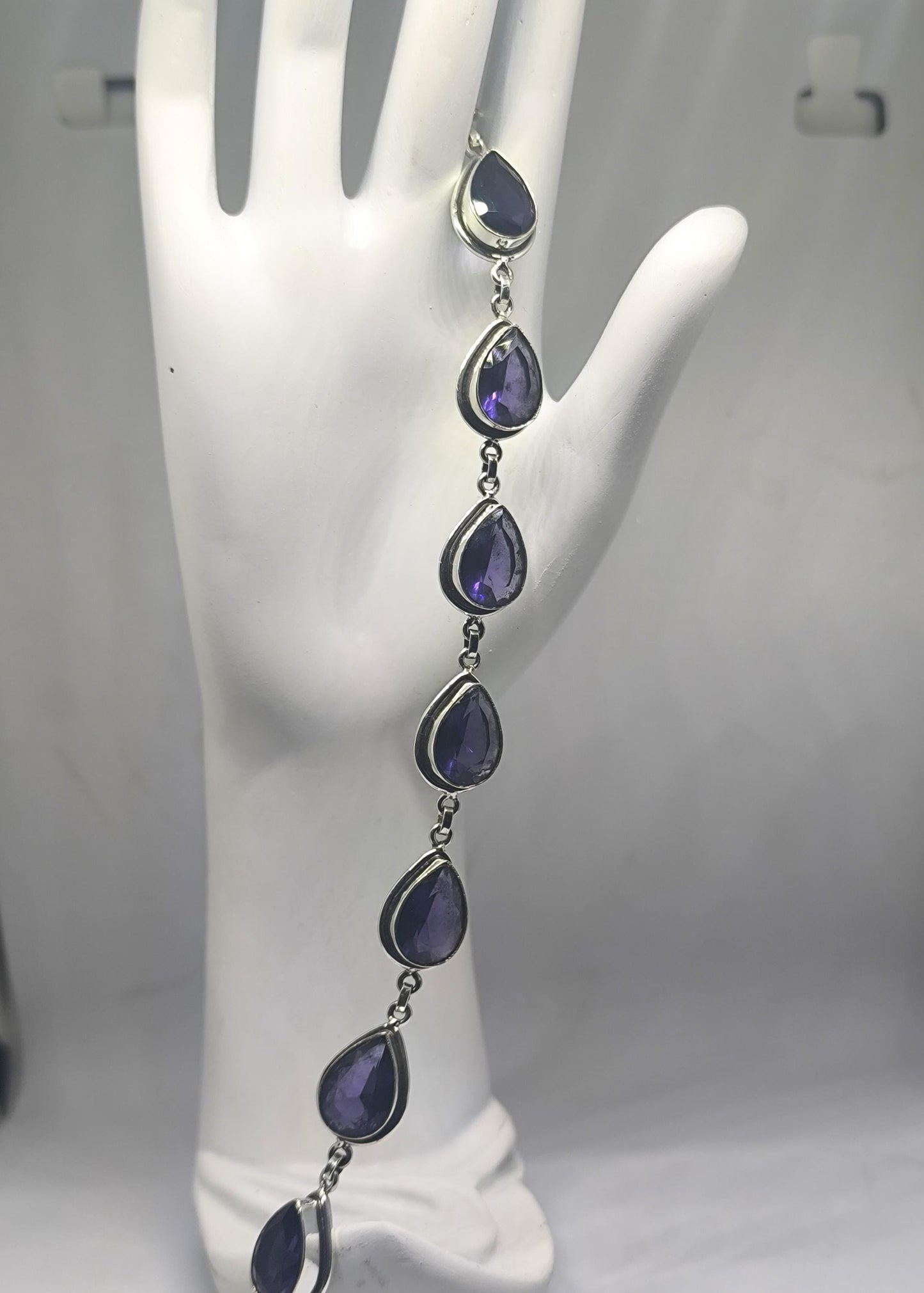 Handmade Amethyst Pear Bracelet Sterling Silver February Birthstone Purple Gemstone Jewelry Gift for Her