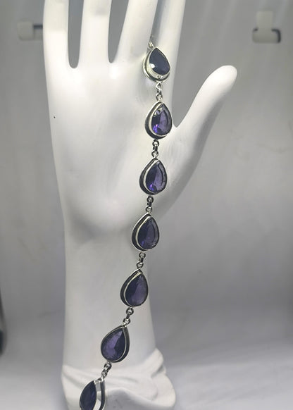 Handmade Amethyst Pear Bracelet Sterling Silver February Birthstone Purple Gemstone Jewelry Gift for Her