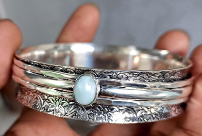 Larimar Bangle, Spinner Bangle, 925 Silver Bangle, Gemstone Bangle, Natural Larimar, Handmade Bangle, Fidget Bangle, Bohemian Bangle, Gift