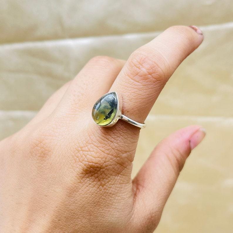Prehnite Ring, 925 Silver Ring, Women Ring, Handmade Ring, Statement Ring, Natural Prehnite, Gemstone Ring, Bohemian Ring, Dainty Ring