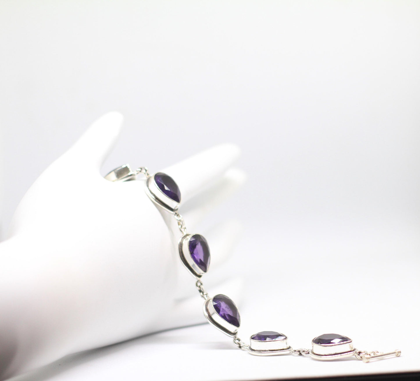 Handmade Amethyst Pear Bracelet Sterling Silver February Birthstone Purple Gemstone Jewelry Gift for Her