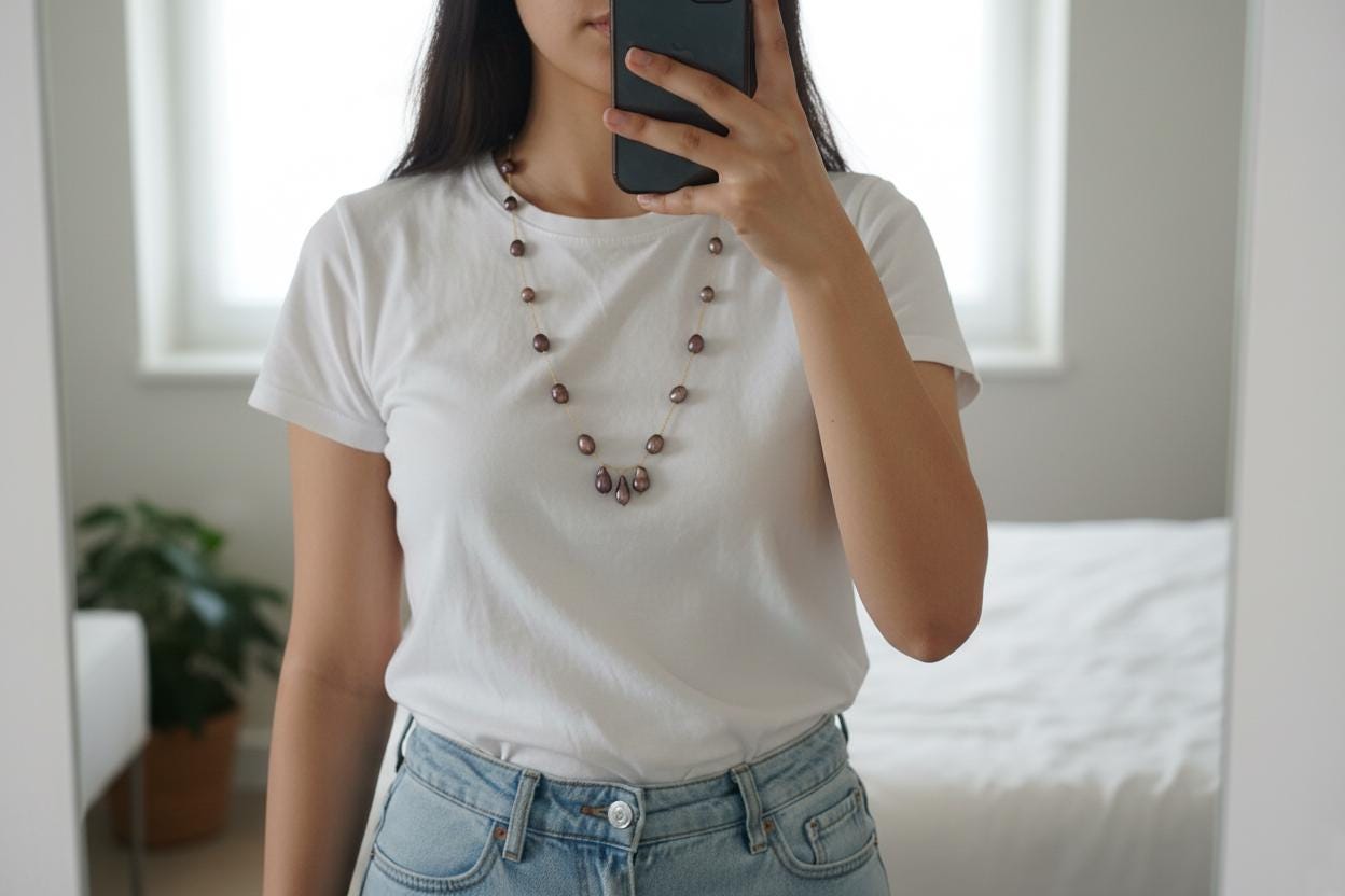 Barupearl Necklace, Gold plated Pearl Necklace, Pearl Necklace, Handmade Pearl Necklace, Brown Pearl Necklace, Gift for her, Vintage Gift