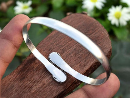 Handmade Silver Moonstone Bangle - Ornate Sterling Silver Cuff Bracelet | Bohemian Moonstone Teardrop Bangle - Artisanal Silver Gemstone