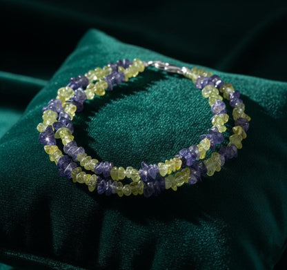 Peridot and Iolite Chip Bracelet | Double Strand Gemstone Bracelet | Green & Blue Natural Crystal Jewelry | Healing Stone Gift for Her