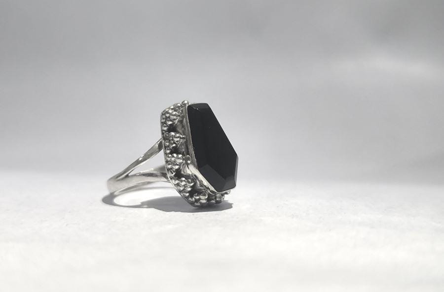 Vintage Black Onyx Ring: Handcrafted Sterling Silver Statement