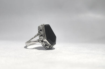 Vintage Black Onyx Ring: Handcrafted Sterling Silver Statement
