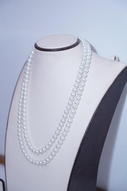 Classic Double Strand White Pearl Necklace | Long Faux Pearl Multi-Strand Opera Length | Timeless Bridal Wedding Jewelry | Christmas Gift