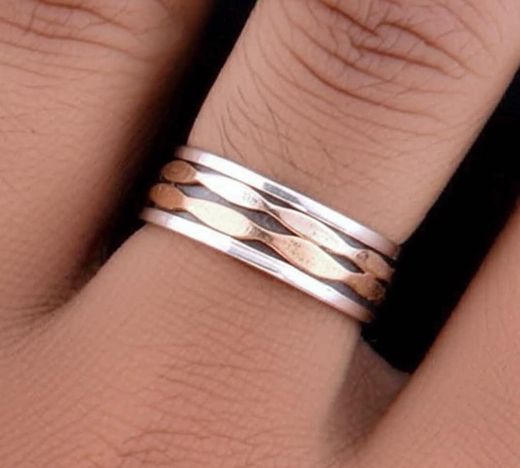 Spinner Ring, Solid 925 Sterling Silver, Ring For Gift Idea A unique and Stylish Silver Ring Wave Design Gold-Plated Bohemian Ring, Gift him