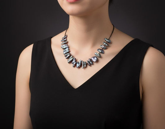 Peacock Barupearl Necklace, Black Spinel Necklace, Handmade Necklace, Pearl Necklace, Unique Necklace, Gold Plated Necklace, Teeth Necklace