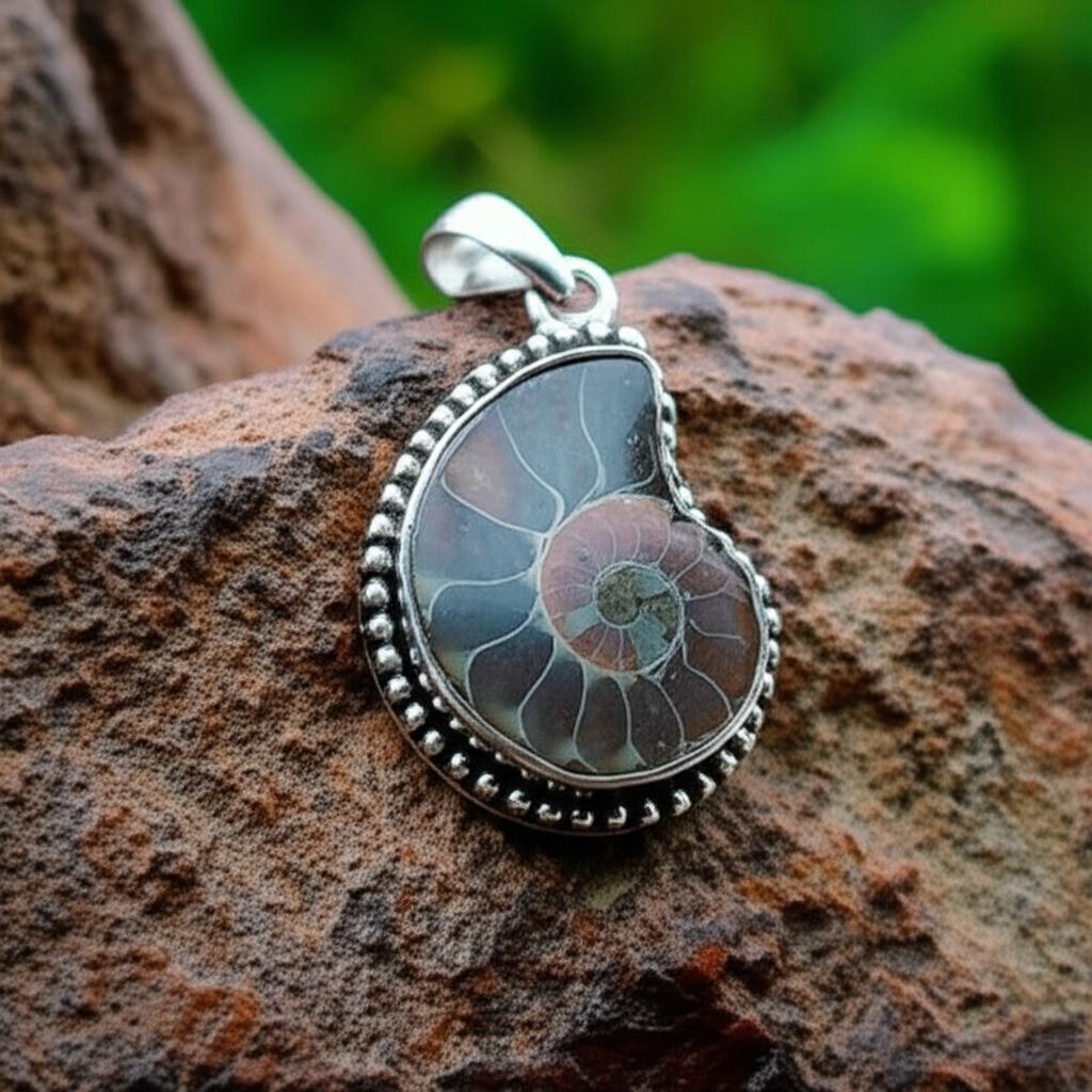 Ammonite Fossil Pendant – Designer Handmade 925 Sterling Silver Pendant, Spiral Pendent, Shell Pendant, Necklace Pendant, Gift for her