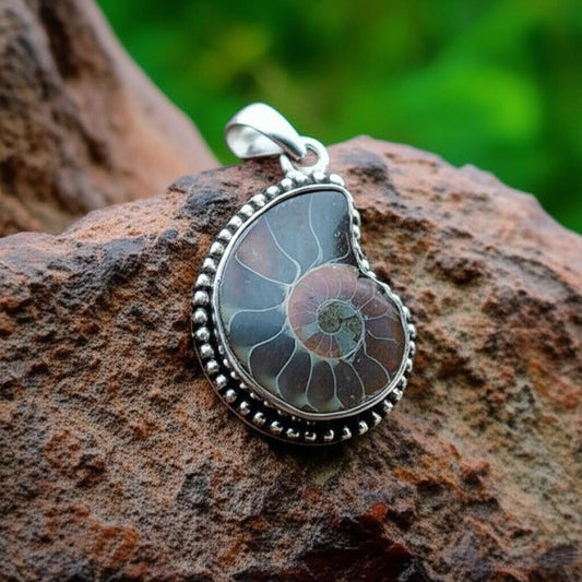 Ammonite Fossil Pendant – Designer Handmade 925 Sterling Silver Pendant, Spiral Pendent, Shell Pendant, Necklace Pendant, Gift for her