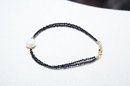 Black Spinel Bracelet, Elegant Gemstone Bracelet, Minimalist Pearl Bracelet, Luxury Jewelry Gift, Handmade Spinel bracelet, Dainty Bracelet