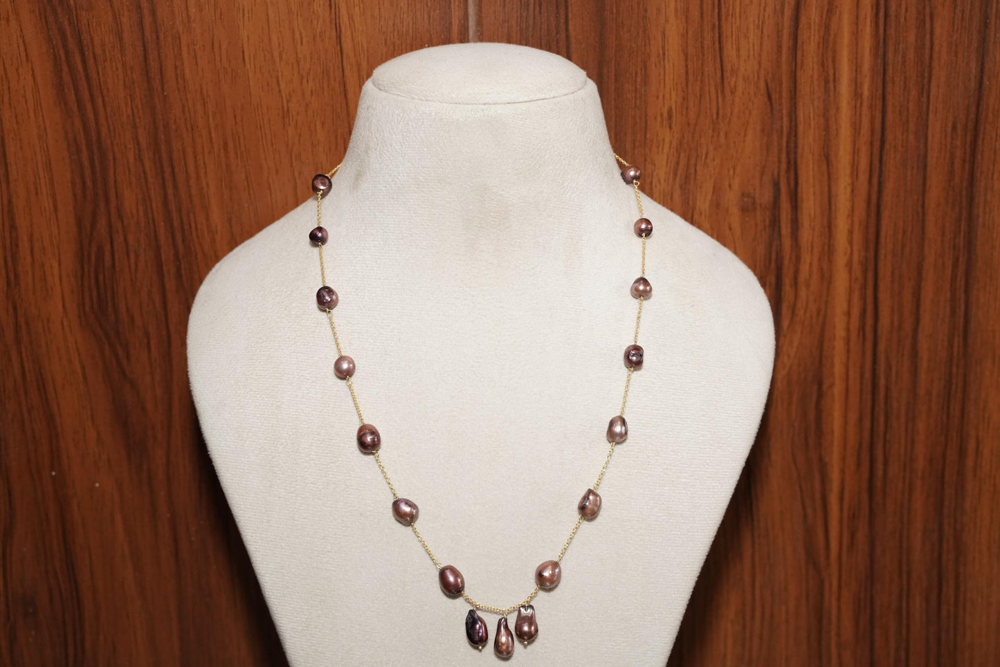 Barupearl Necklace, Gold plated Pearl Necklace, Pearl Necklace, Handmade Pearl Necklace, Brown Pearl Necklace, Gift for her, Vintage Gift