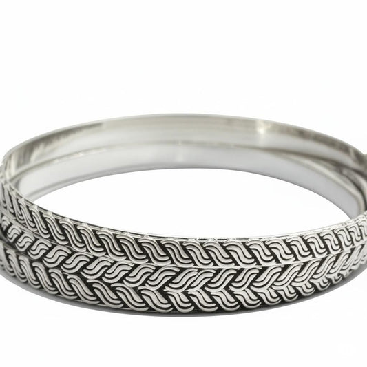 Sterling Silver Braided Bangle | Woven Pattern Bangle | Unisex Everyday Bracelet | Handmade Braided Silver Bracelet | Gift for her