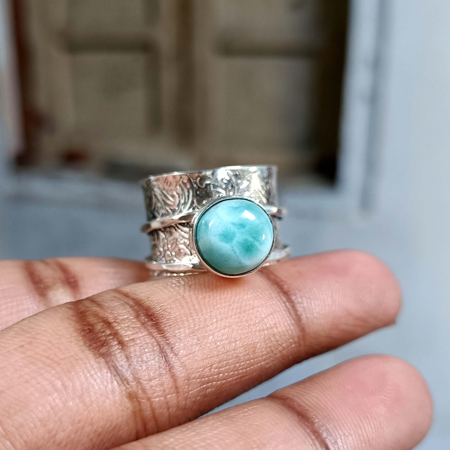 Larimar Ring, Spinner Ring, Women Ring, 925 Silver Ring, Fidget Ring, Thumb Ring, Natural Larimar, Gemstone Ring, Anxiety Ring, Gift Her