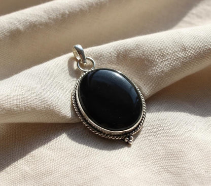 Black Onyx Pendant in Sterling Silver | Handmade Natural Gemstone Necklace | Oval Onyx Jewelry | Protective Healing Pendant | Gift for Her