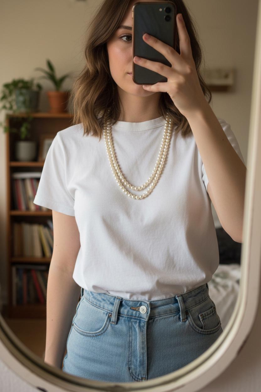 Classic Double Strand White Pearl Necklace | Long Faux Pearl Multi-Strand Opera Length | Timeless Bridal Wedding Jewelry | Christmas Gift