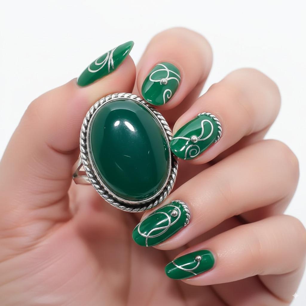 Sterling Silver Green Onyx Ring | Natural Gemstone Statement Jewelry| Handmade Bohemian Green Onyx Ring | Dainty 925 Silver Gemstone Jewelry