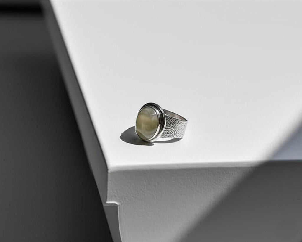 Moonstone Ring | Sterling Silver Moonstone Jewelry | Wide Band Ring | Handmade Gemstone Ring | Boho Moonstone Ring | Etched Silver Ring