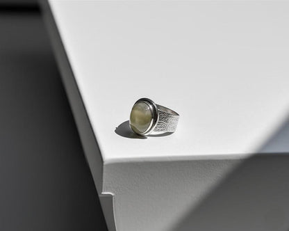 Moonstone Ring | Sterling Silver Moonstone Jewelry | Wide Band Ring | Handmade Gemstone Ring | Boho Moonstone Ring | Etched Silver Ring