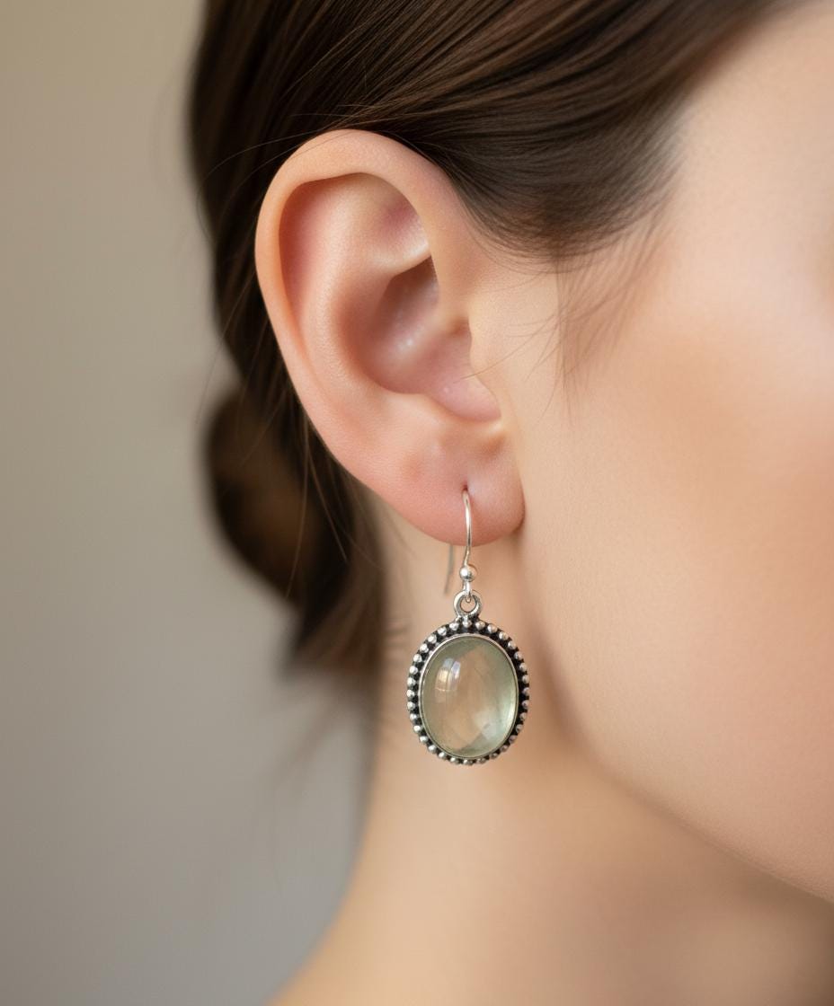 Prehnite Earring, Prehnite jewelry, Dangle earrings, Boho earrings, Gift for her, Handmade earrings, Prehnite gemstone earrings, Christmas