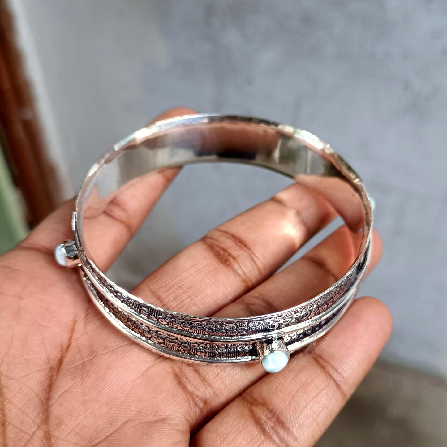 Larimar Bangle, Spinner Bangle, Handmade Bangle, 925 Silver Bangle, Natural Larimar, Women Bangle, Statement Bangle, Larimar Jewelry